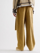 Loewe - Wide-Leg Belted Pleated Cotton-Corduroy Trousers - Brown