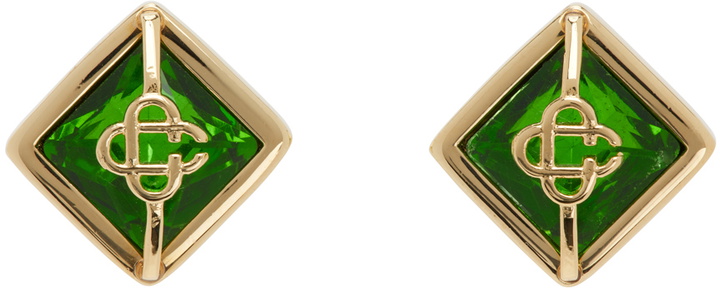 Photo: Casablanca Gold & Green Crystal Monogram Earrings