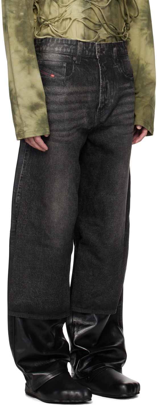 Diesel Black P-Bretch Leather Jeans