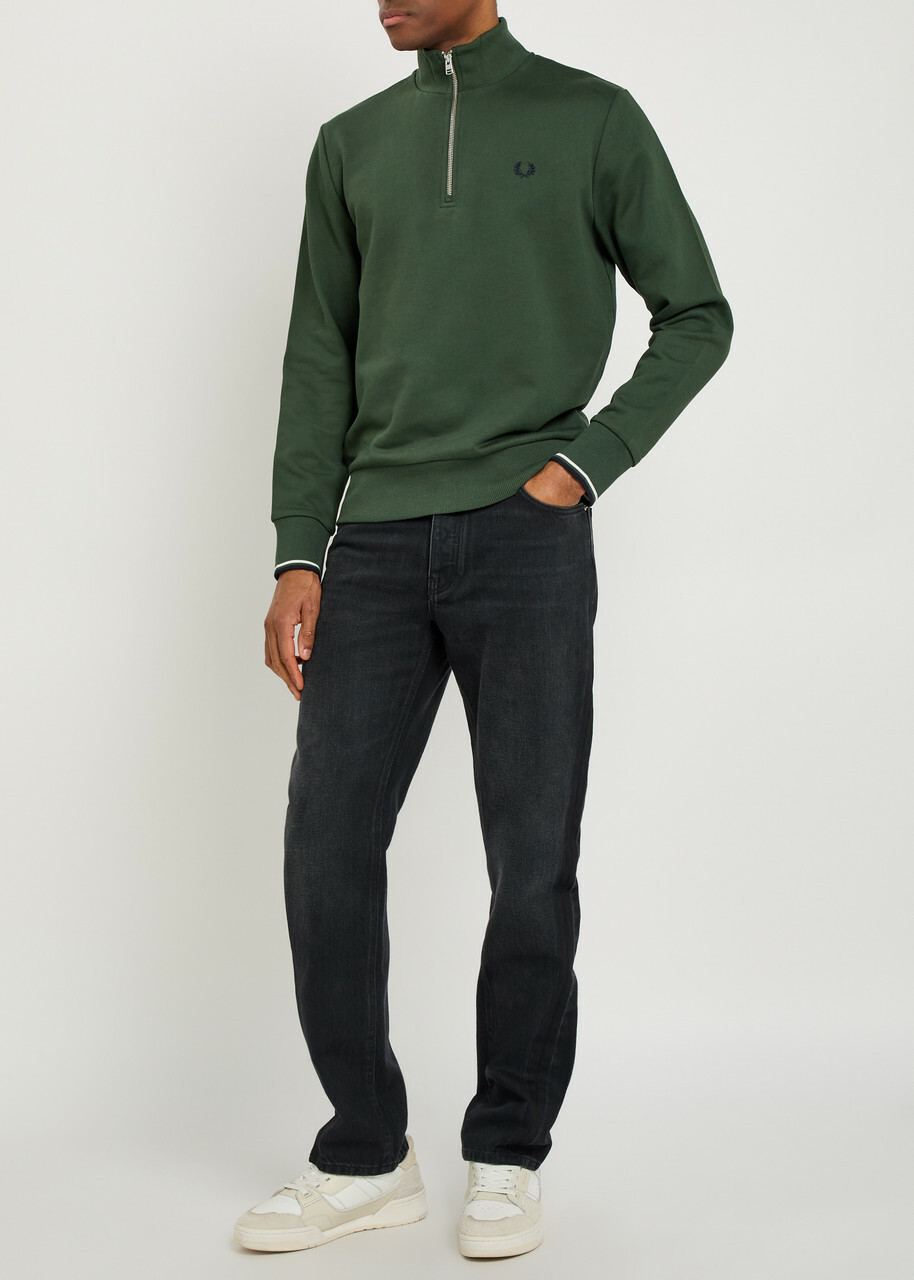Fred Perry Half-zip Logo-embroidered Cotton Sweatshirt Dark Green