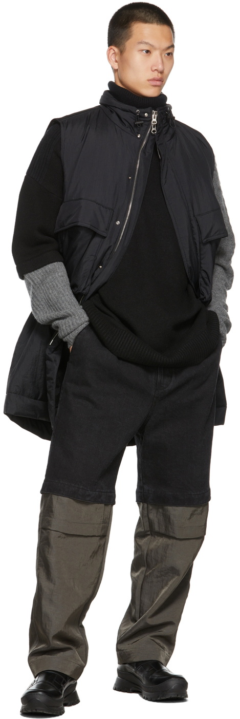JERIH Black Wool Colorblock Turtleneck