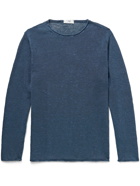 INIS MEÁIN - Slub Linen and Silk-Blend Sweater - Blue