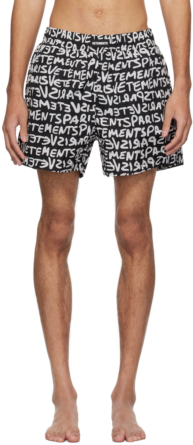 Photo: VETEMENTS Black Printed Swim Shorts
