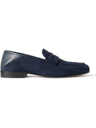 Manolo Blahnik - Plymouth Collapsible-Heel Suede and Leather Penny Loafers - Blue