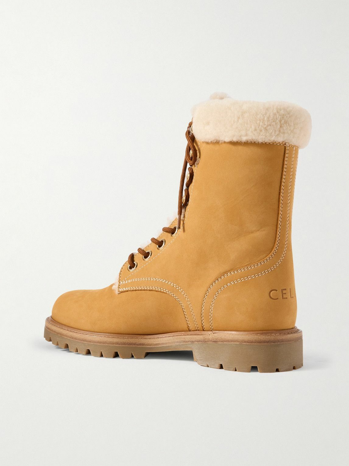 CELINE - Shearling-Trimmed Nubuck Boots - Brown