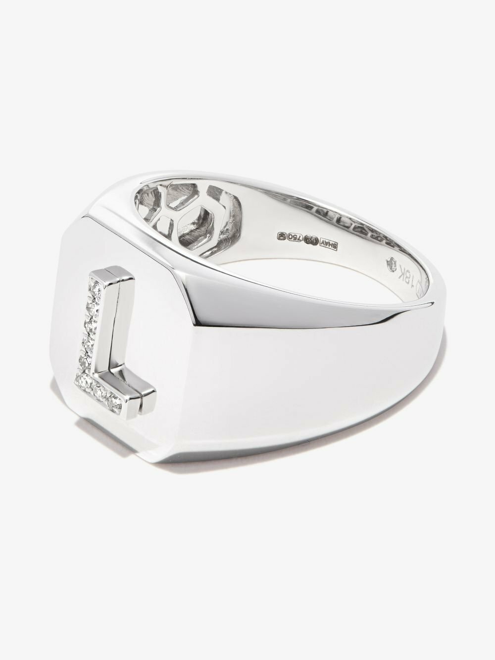 SHAY 18K White Gold L Initial Diamond Signet Ring