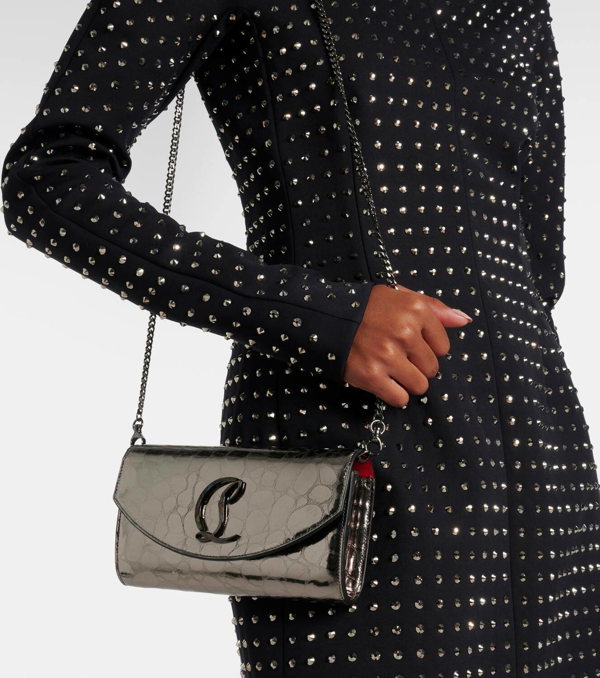 Christian Louboutin Loubi54 metallic leather wallet on chain