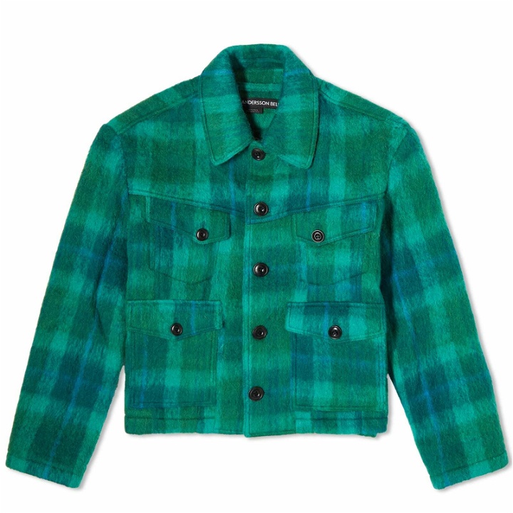 Photo: Andersson Bell Men's Toulouse Wool Trucker Jacket in Green/Blue