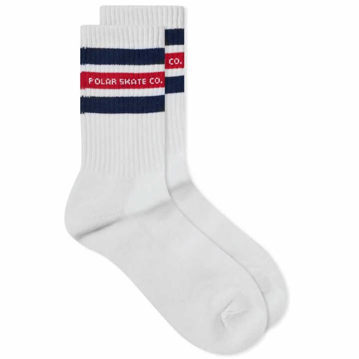 Photo: Polar Skate Co. Men's Fat Stripe Socks in White/Navy/Red