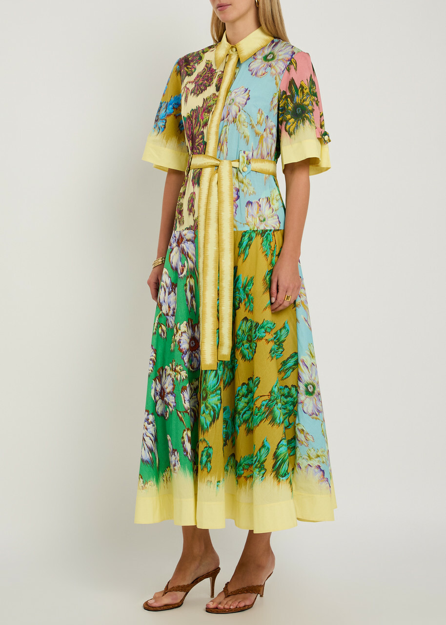 Alemais Jerry Floral-print Cotton Midi Shirt Dress Multicoloured