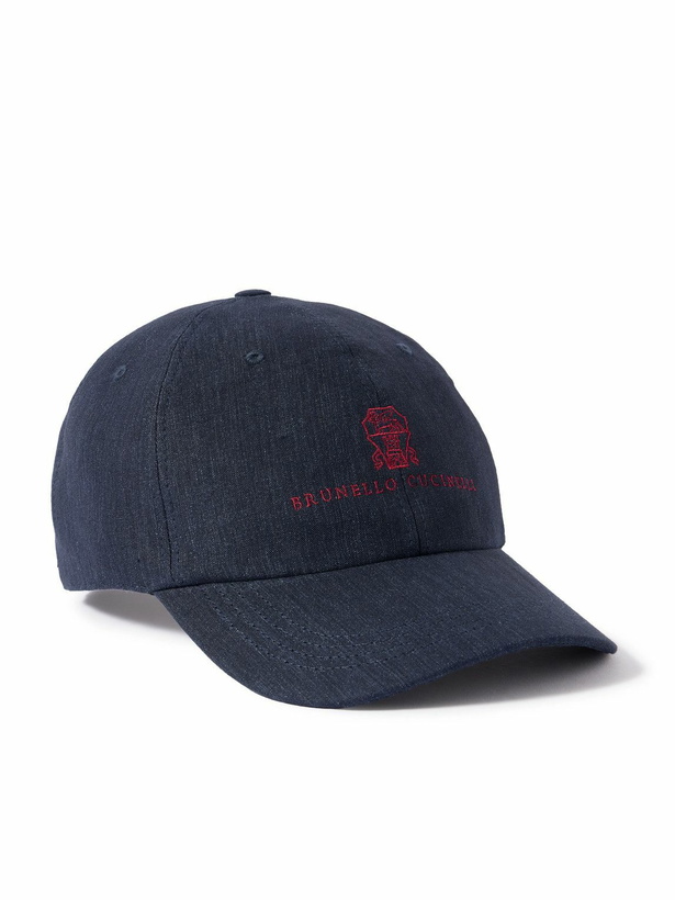 Photo: Brunello Cucinelli - Logo-Embroidered Linen Baseball Cap - Blue