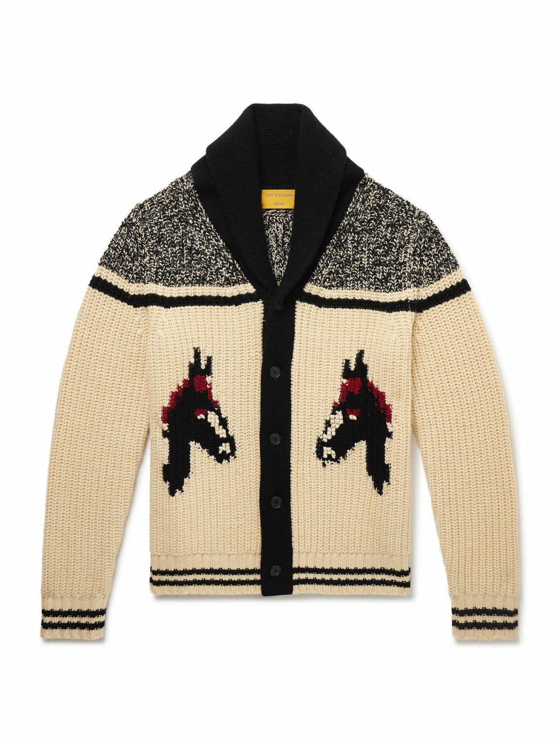 Guest In Residence - Rodeo Shawl-Collar Intarsia-Knit Wool and Cashmere-Blend Cardigan - Yellow