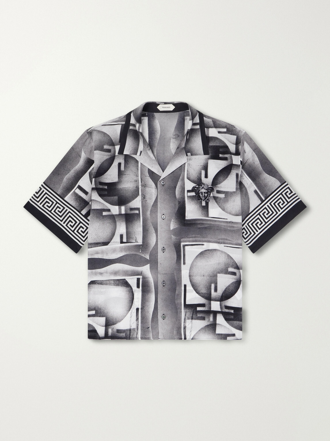 Versace - Camp-Collar Printed Silk-Crepe De Chine Shirt - Black