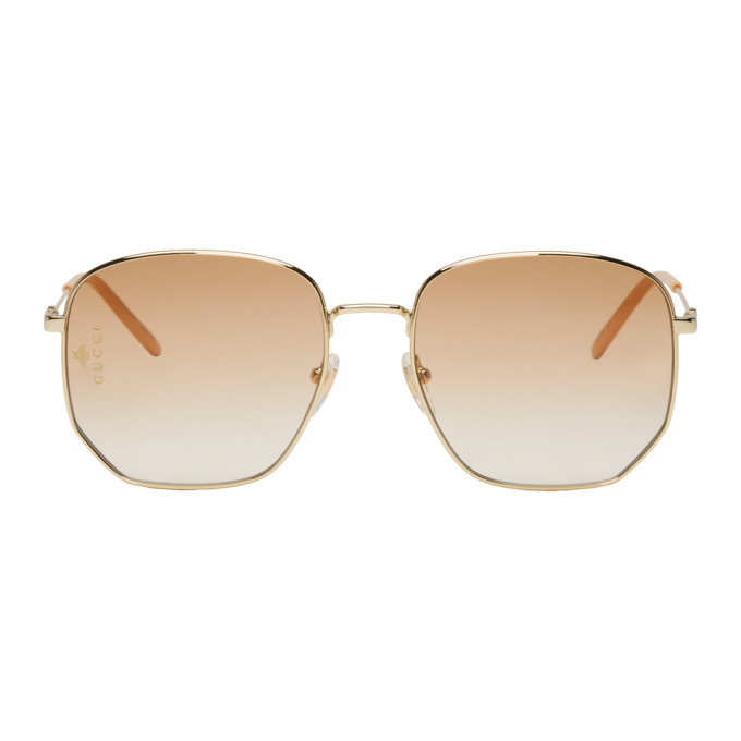 Photo: Gucci Gold Rectangular Pilot Sunglasses