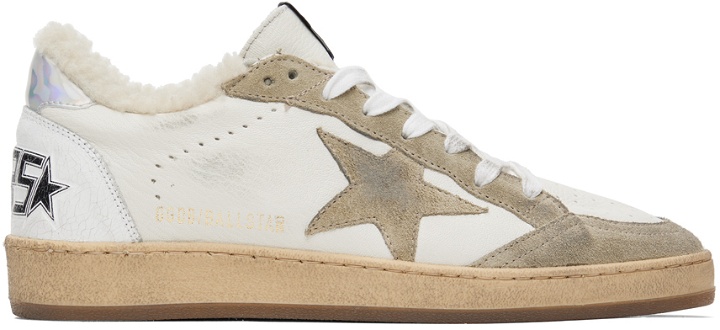 Photo: Golden Goose White & Taupe Ball Star Sneakers