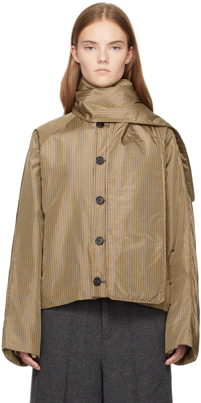 UMBER POSTPAST Brown Checkered Insulated Scarf Jacket