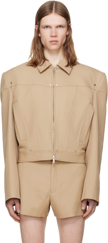 Photo: LGN Louis Gabriel Nouchi Beige Shoulder Padding Wool Zipped Jacket