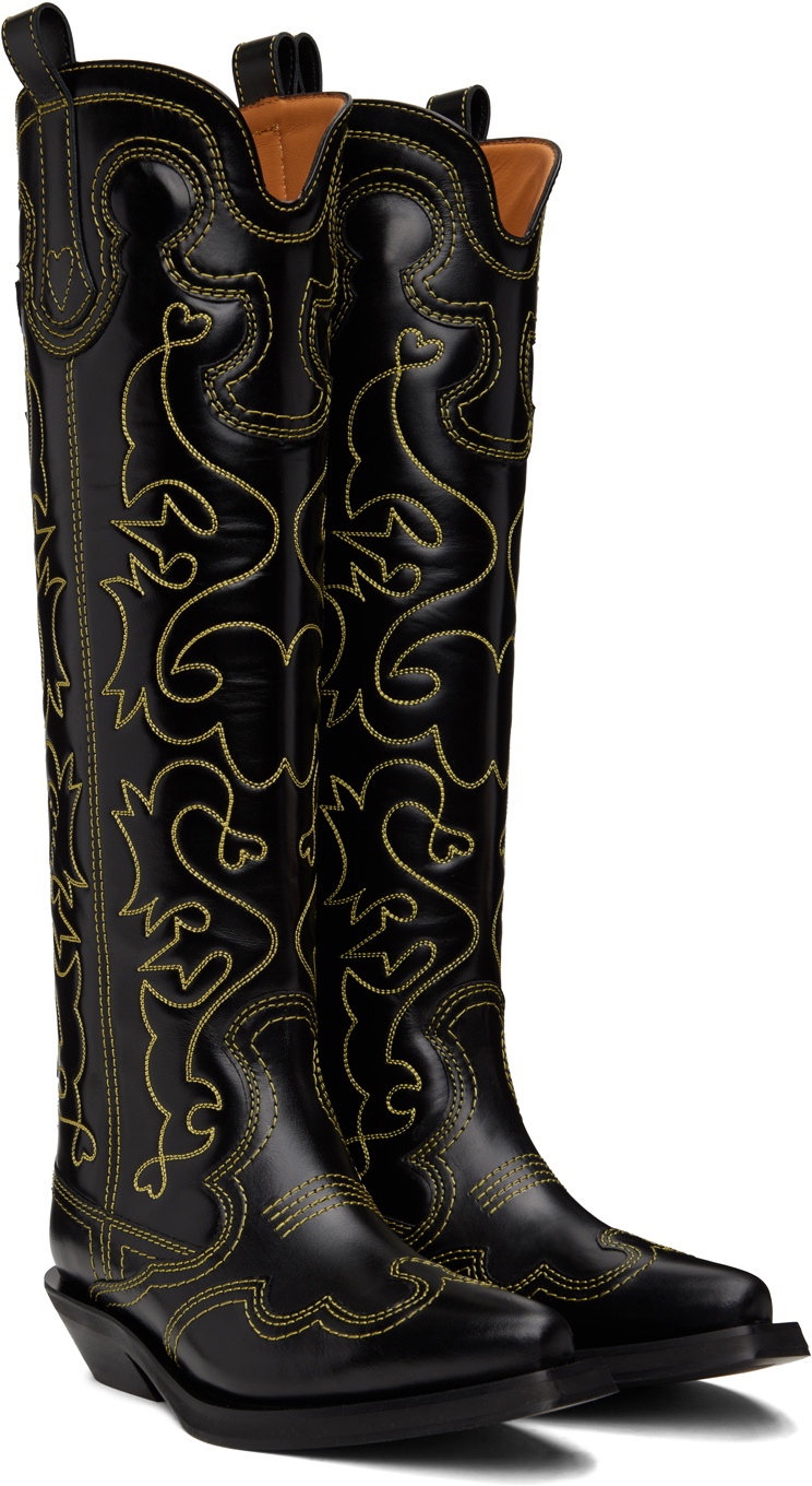 GANNI Black & Yellow Western Tall Boots GANNI GANNI Black & Yellow Western Tall Boots GANNI
