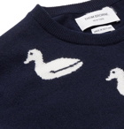 Thom Browne - Slim-Fit Intarsia Cashmere and Cotton-Blend Sweater - Navy