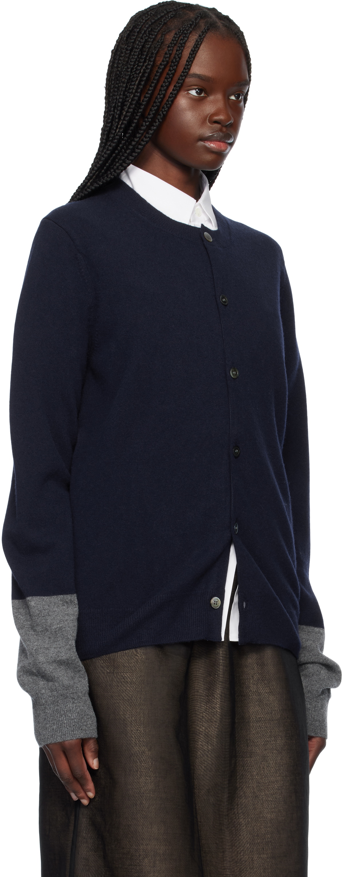 Comme des Garçons Shirt Navy Crew Neck Cardigan