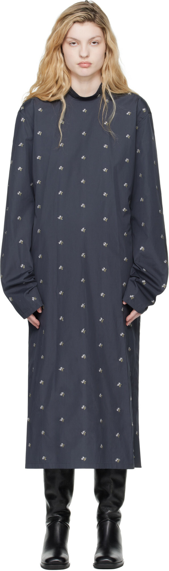 Rier Gray Pop Flowers Top Midi Dress
