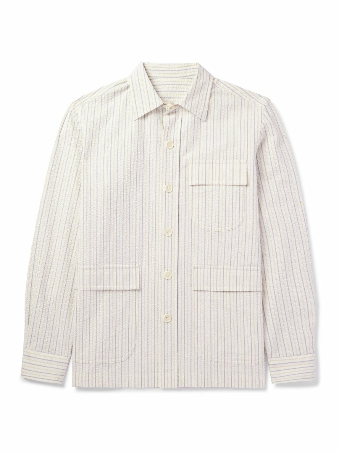 Photo: De Petrillo - Striped Cotton-Seersucker Shirt - Neutrals