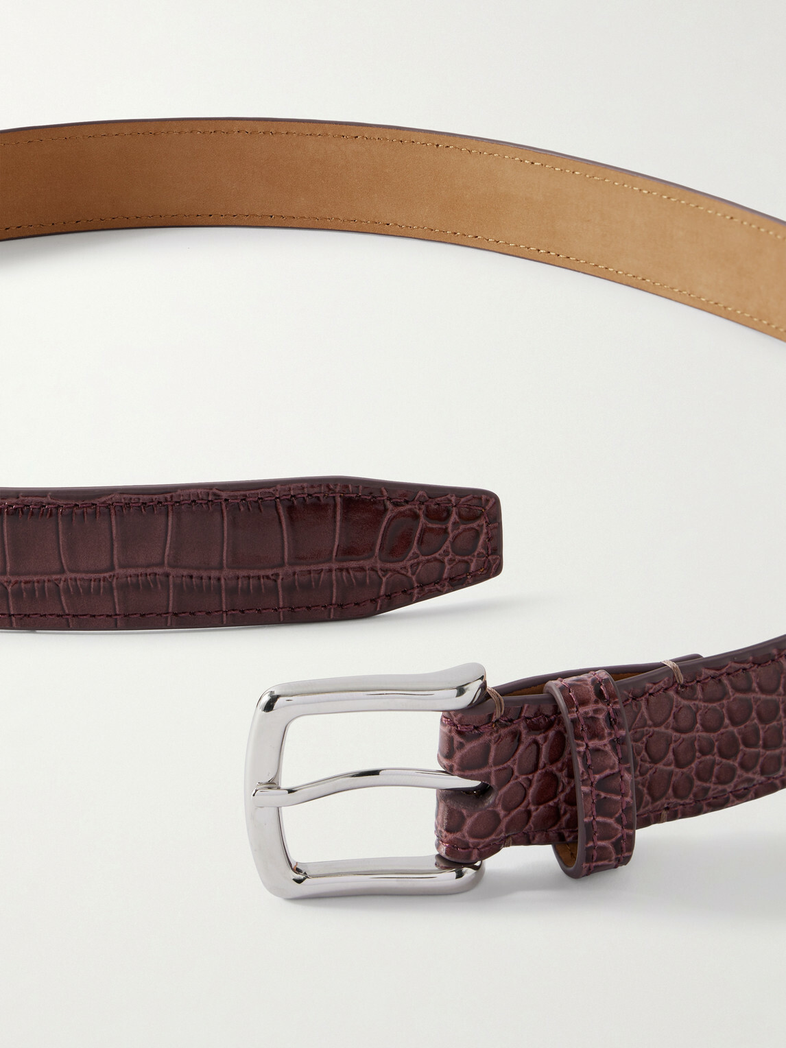George Cleverley - 3cm Croc-Effect Leather Belt - Brown