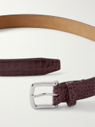 George Cleverley - 3cm Croc-Effect Leather Belt - Brown