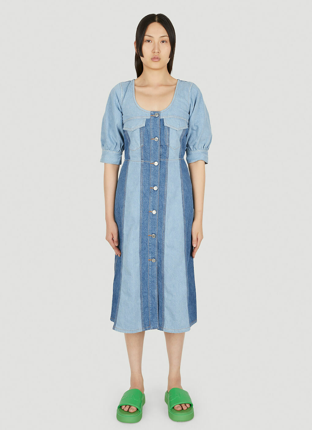 PATCHWORK DENIM DRESS - Blue