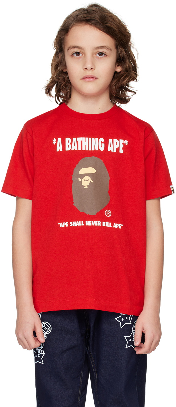 BAPE Kids Red Ape Head T-Shirt A Bathing Ape