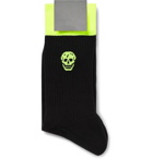 Alexander McQueen - Skull-Intarsia Ribbed Cotton-Blend Socks - Men - Black