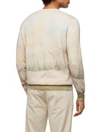 MC2 Saint Barth Crewneck Sweater Heron With Landscape Print And Weekend Mood Embroidery
