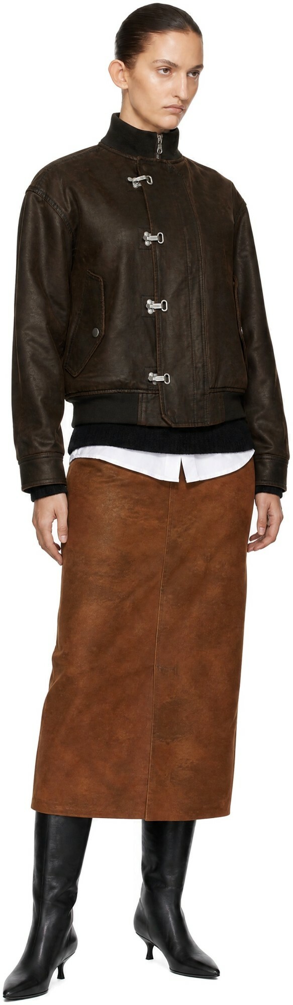 COOR Brown Deck Hook Faux-Suede Bomber Jacket