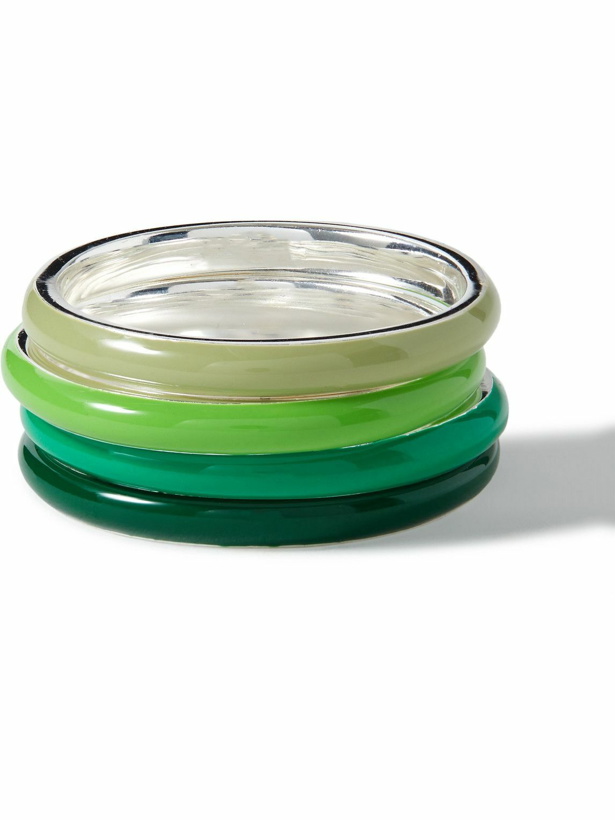 Photo: Fry Powers - Ombré Set of Four Silver and Enamel Rings - Green