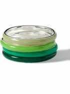 Fry Powers - Ombré Set of Four Silver and Enamel Rings - Green