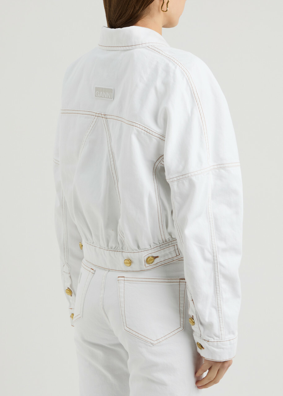 Ganni Contrast-stitch Denim Jacket White