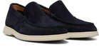 BOSS Navy Debossed-Logo Suede Loafers