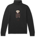 Ralph Lauren Purple Label - Bear-Appliquéd Melangé Cashmere Rollneck Sweater - Gray