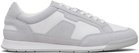 BOSS Gray & White Satin Low Sneakers