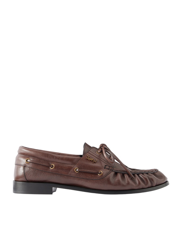 Photo: SAINT LAURENT - Le Loafer Monogram Logo-Appliquéd Leather Loafers - Brown