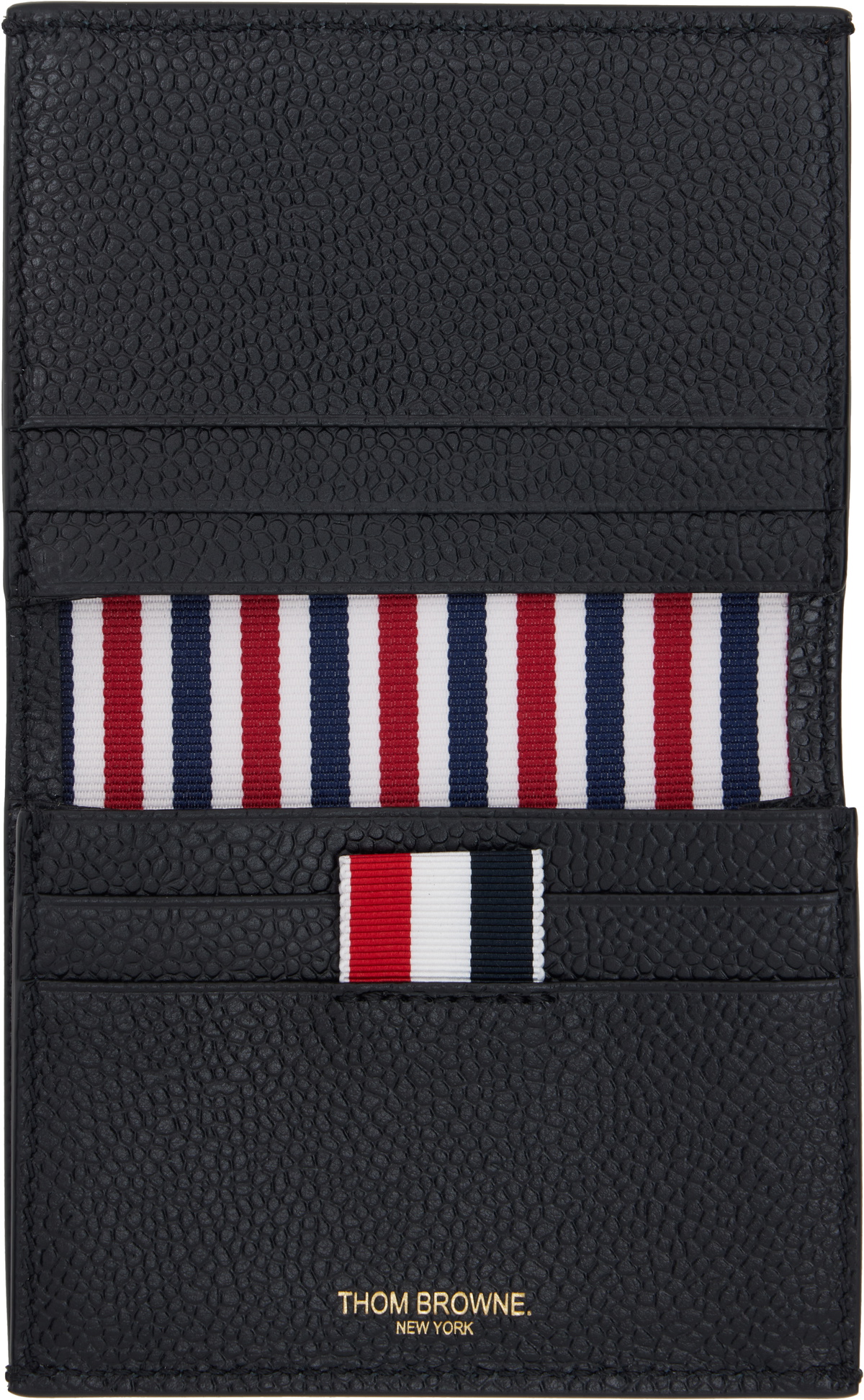 Thom Browne Black Pebble Grain RWB Stripe Double Card Holder