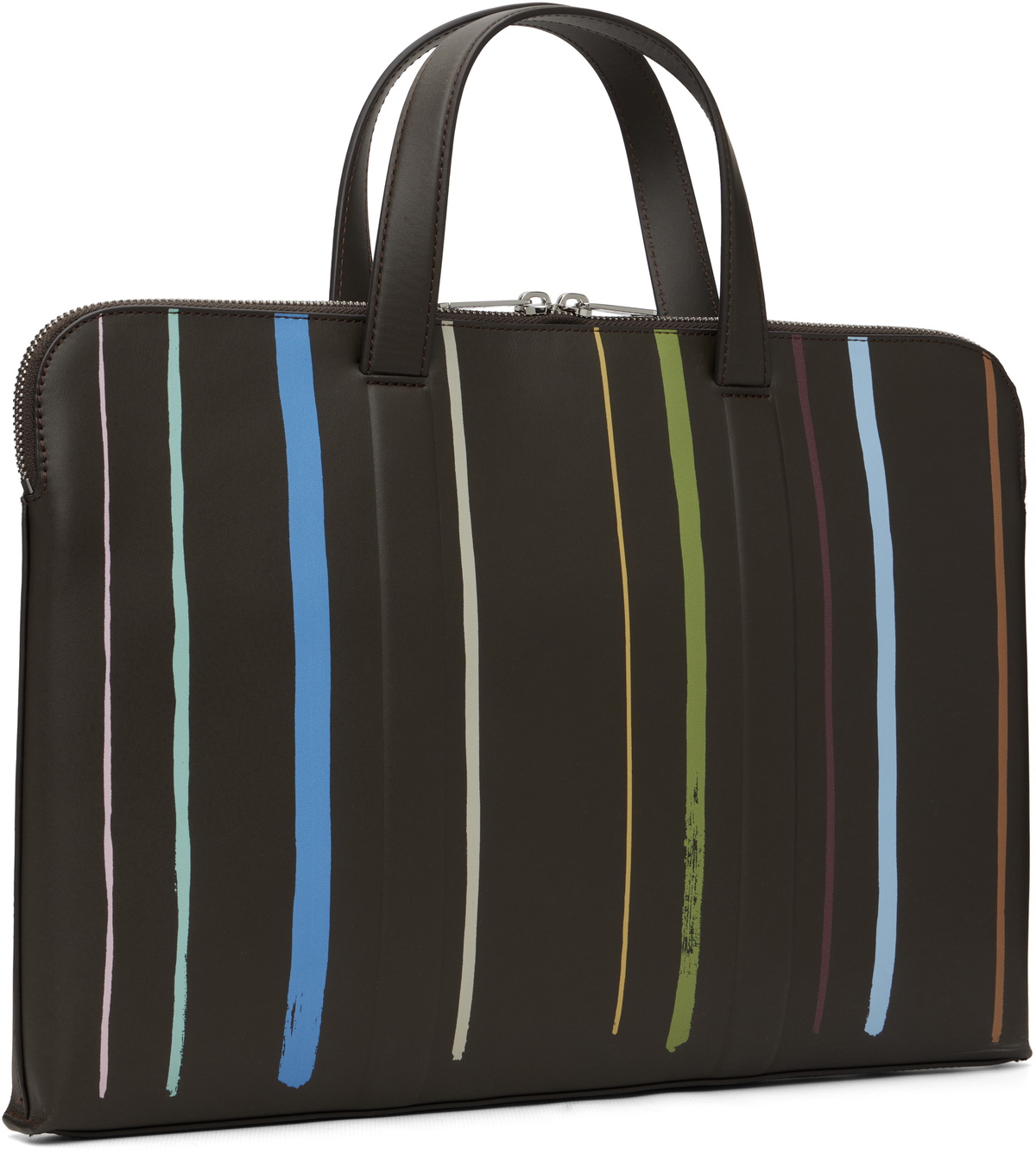 Paul Smith Brown 'Painted Stripe' Slim Leather Folio Briefcase