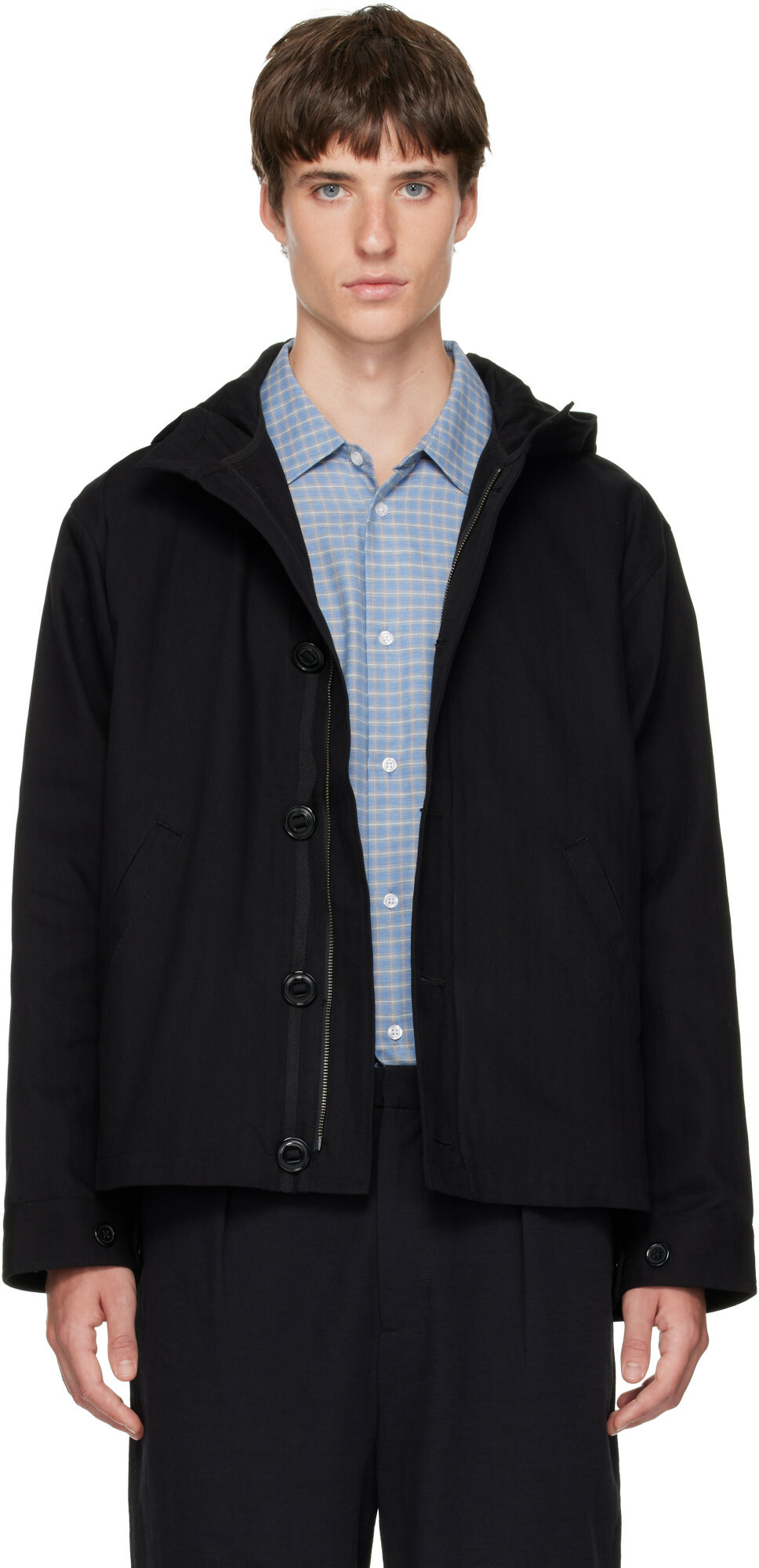 Palmes Black Herringbone Hooded Jacket