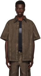 Han Kjobenhavn Brown Washed Loose Logo Denim Shirt