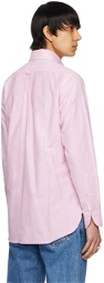 Drake's Pink & White Ticking Stripe Shirt