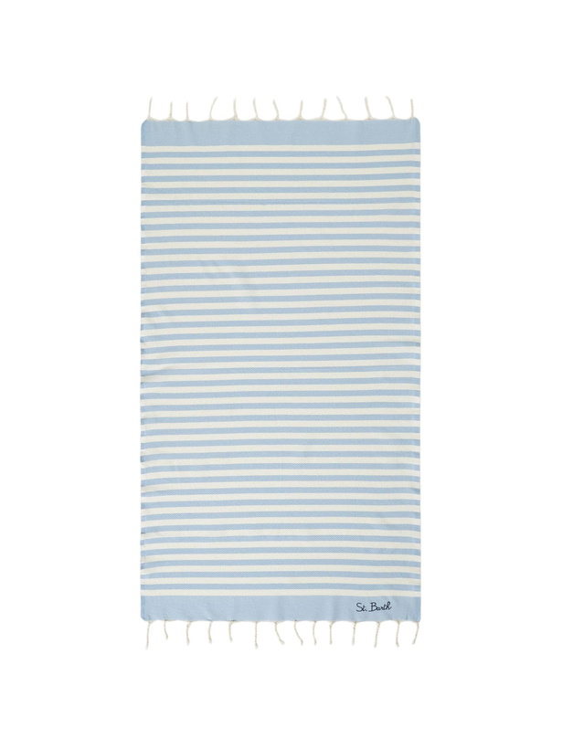 Photo: MC2 Saint Barth Cotton Beach Towel Fouta With Light Blue Striped Print