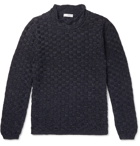 Inis Meáin - Mock-Neck Basketweave Linen and Silk-Blend Sweater - Blue