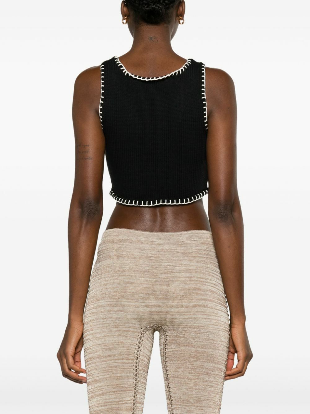AISLING CAMPS Black Whipstitch Cropped Knit Vest