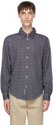 4SDESIGNS Navy Knit BD Shirt