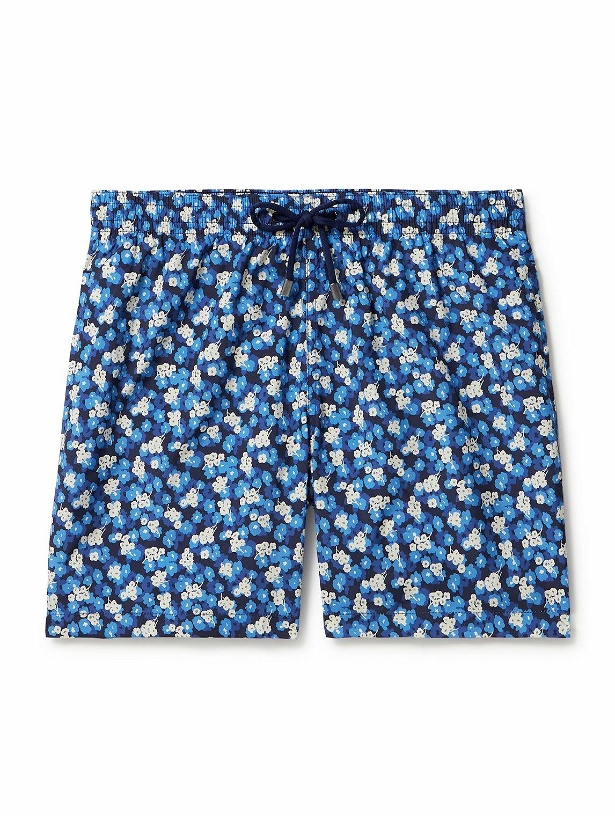 Photo: Canali - Straight-Leg Mid-Length Floral-Print Swim Shorts - Blue